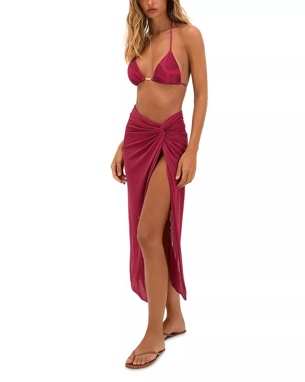 ViX Paula Hermanny Women Pink Mesh Karen Midi Skirt Beach Swim Cover-Up Size M